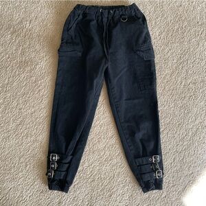 Black Cargo Pants with Buckles